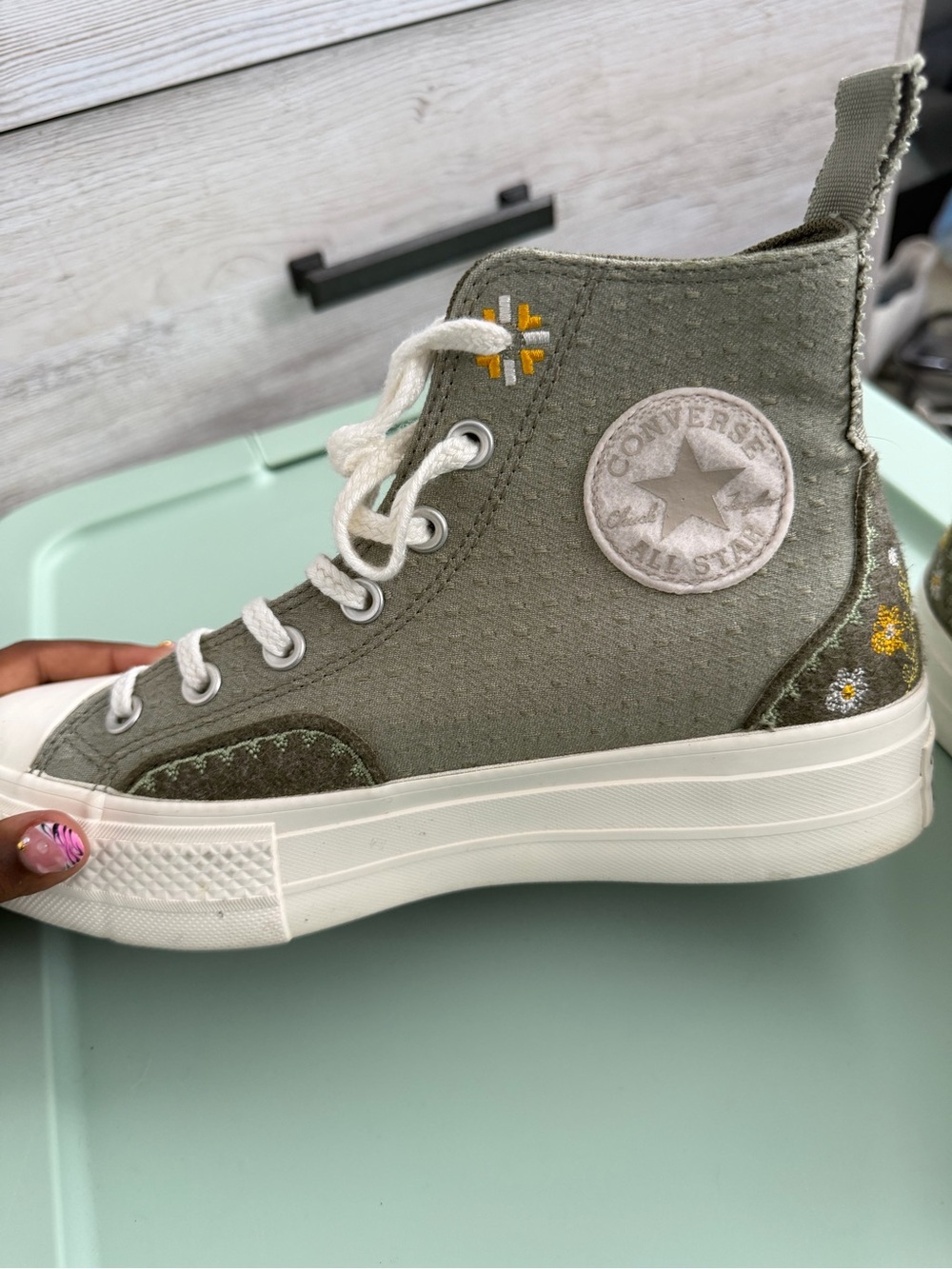 Converse Kids High Top Sneakers - Olive Green with White Sole
